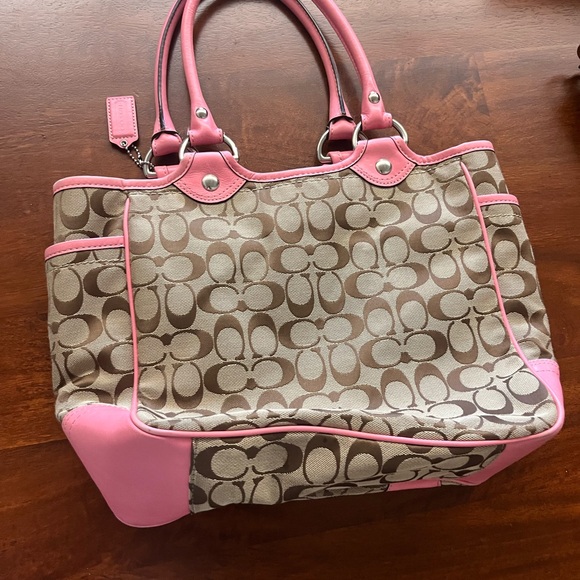 Coach Handbags - Coach Pink and Tan Signature Tote